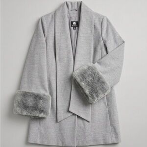 Jessica Light Gray Plush-Cuff Shawl Collar Robe Jacket